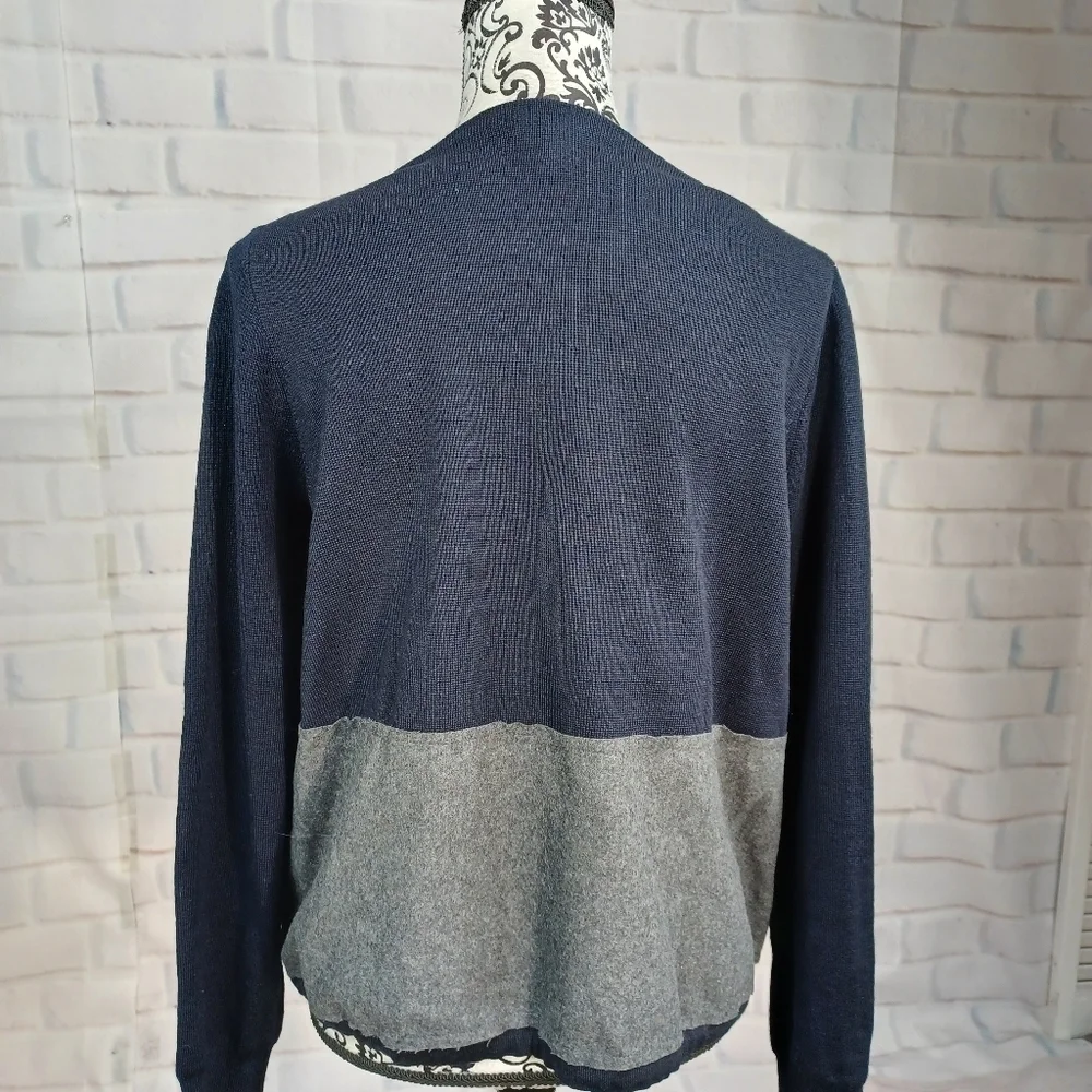 J Crew women's long sleeve zip front color block Marino wool jacket sz m b30